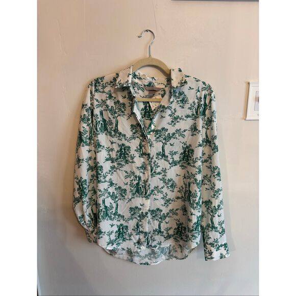H&M Button Up Silk NWT Green White Size 6 - Picture 2 of 6